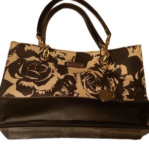 Anne Klein Black and Cream Rose Satchel
